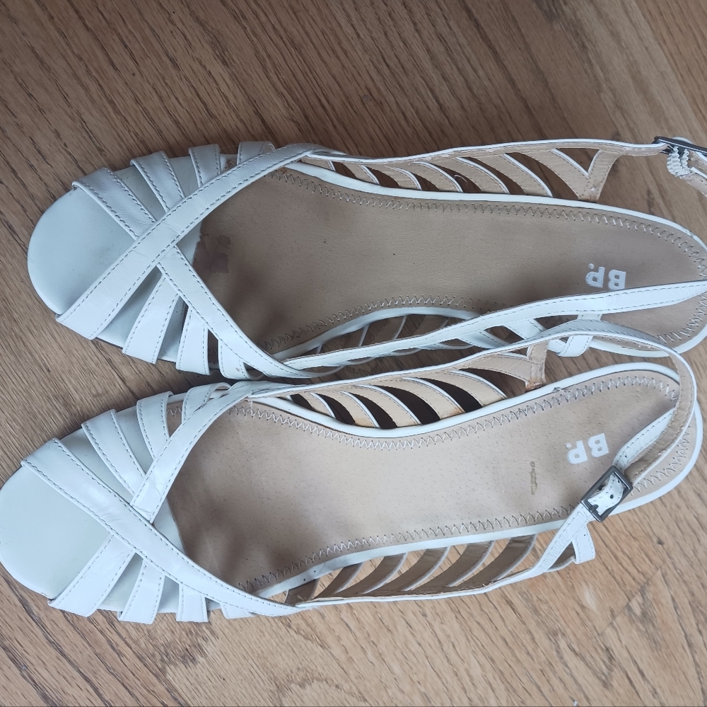 B.P. White Strappy Wedge Sandals, Womens Size 11